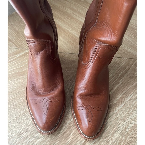 VTG 90s Frye Western Heeled Cowboy Boots Leather Brown 7.5 B Cowgirl Country - Picture 4 of 7